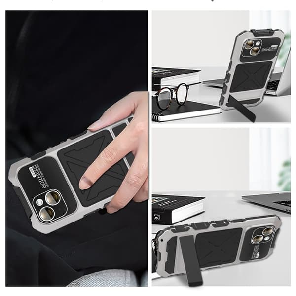 R-JUST Mobilskal till iPhone 15 Plus Shockproof Silikon+Metal Silver