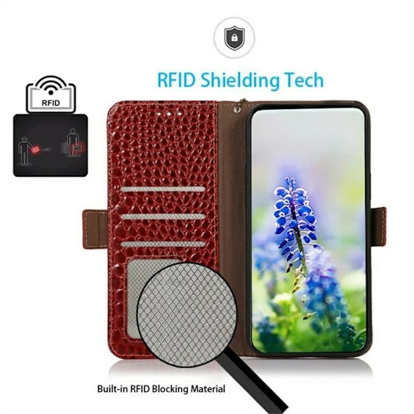 iPhone 17 Pro Max Plånboksfodral Äkta läder Crocodile Röd