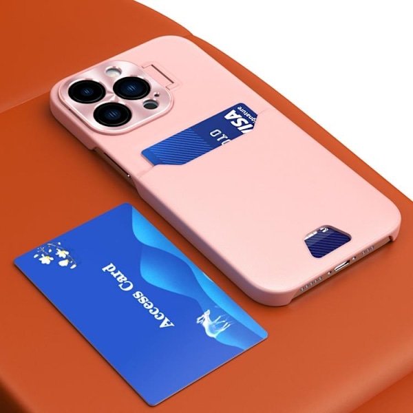 iPhone 14 Pro Max Skal Korthållare Läder Kickstand - Rosa