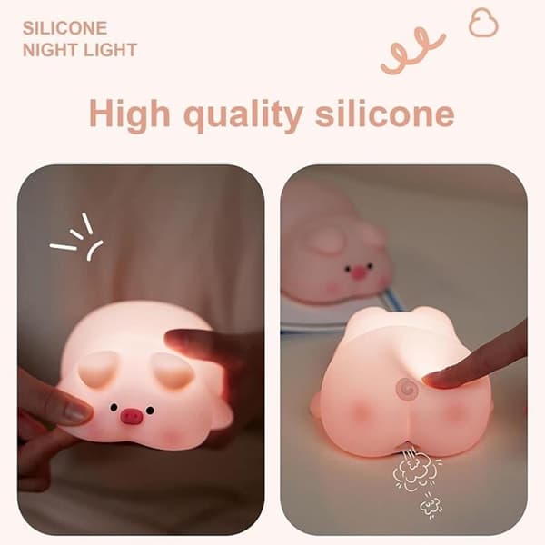 LED Nattlampa Tryck Pig Art Deco - Rosa Rosa