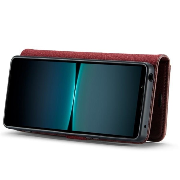 DG.MING Sony Xperia 1 V tegnebog etui ægte læder 2i1 - rød
