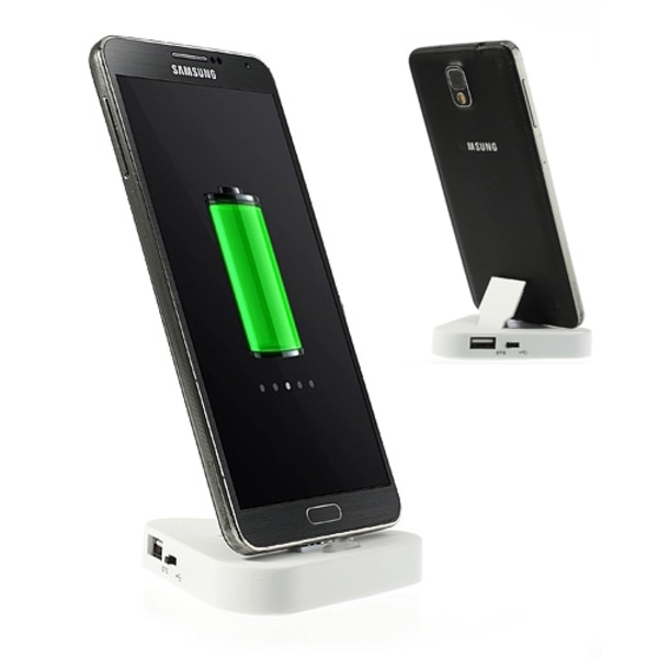 Dockningsstation med USB uttag för Samsung Galaxy S5 / Note 3 (Vit) Vit
