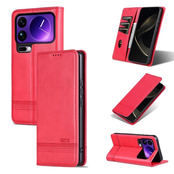 AZNS Xiaomi 17 Pro Max Plånboksfodral Konstläder - Röd