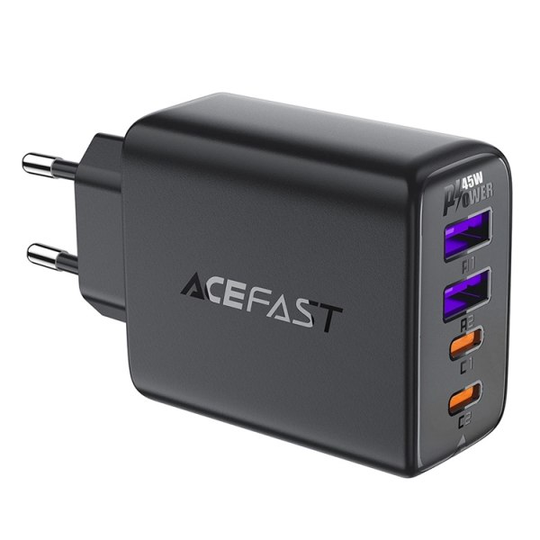 Acefast A61 PD 45W GaN seinälaturi 2 x USB-A + 2 x USB-C - musta