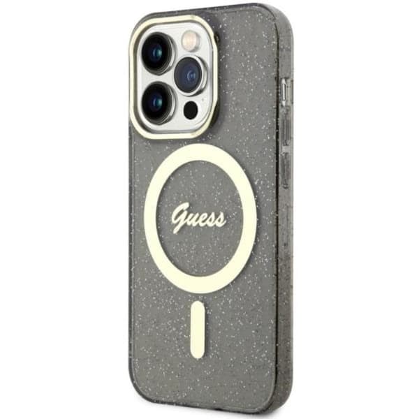 Guess iPhone 14 Pro Max -puhelinkuori MagSafe Glitter Gold - Musta Black