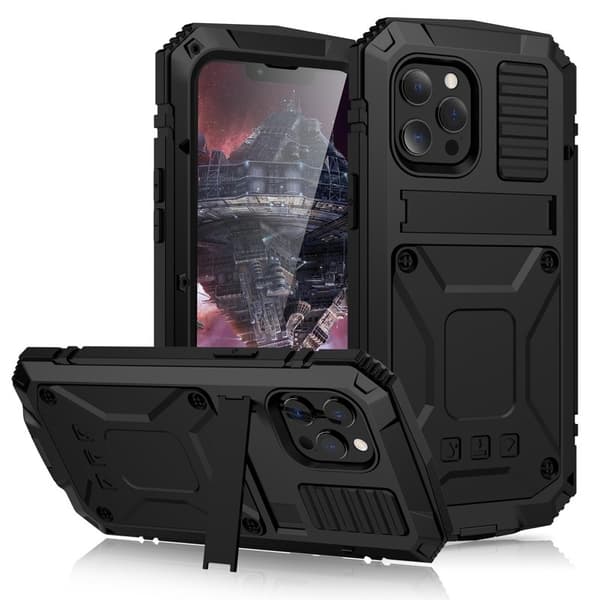 R-JUST Kickstand Mobilskal till iPhone 13 Pro Metall Shockproof Svart