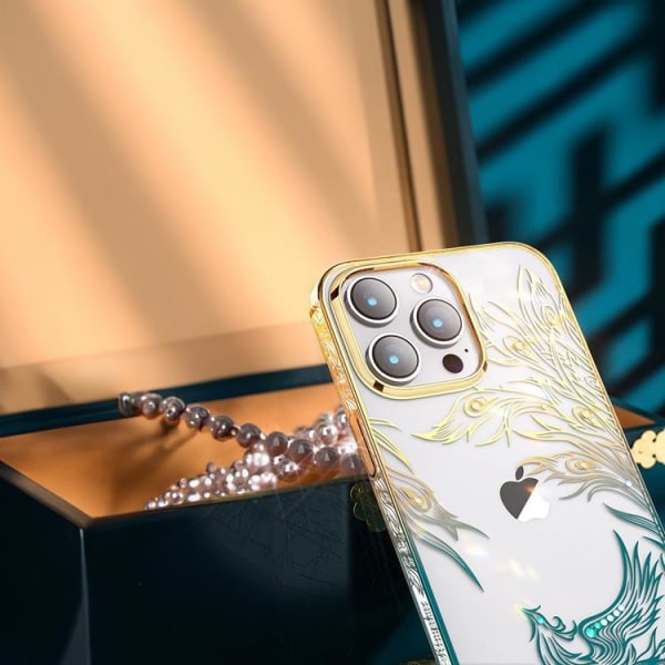 Kingxbar iPhone 14 mobiltaske Luxury Crystals - Guld/Blå