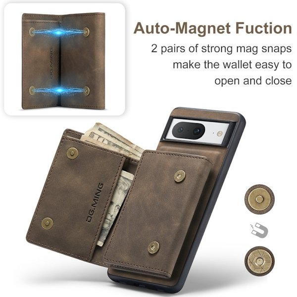 DG.MING Google Pixel 8 Konstläder Plånboksfodral Magnetisk Brun