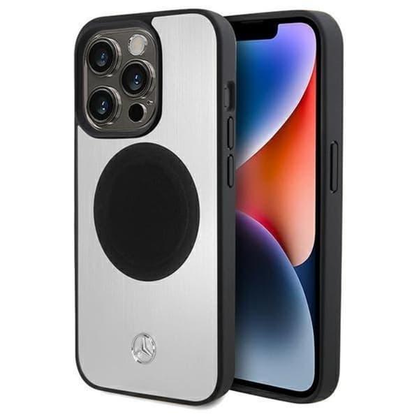 Mercedes Mobilskal till iPhone 15 Pro MagSafe Läder & Alu - Silver