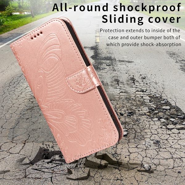 OnePlus 15 Plånboksfodral Butterfly Pattern Konstläder Roséguld