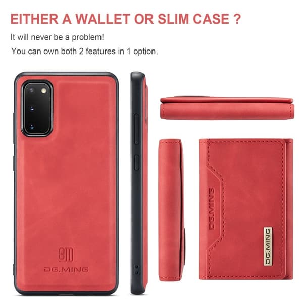 DG.MING 2-in-1 Konstläder Plånboksfodral för Samsung Galaxy S20 - Röd