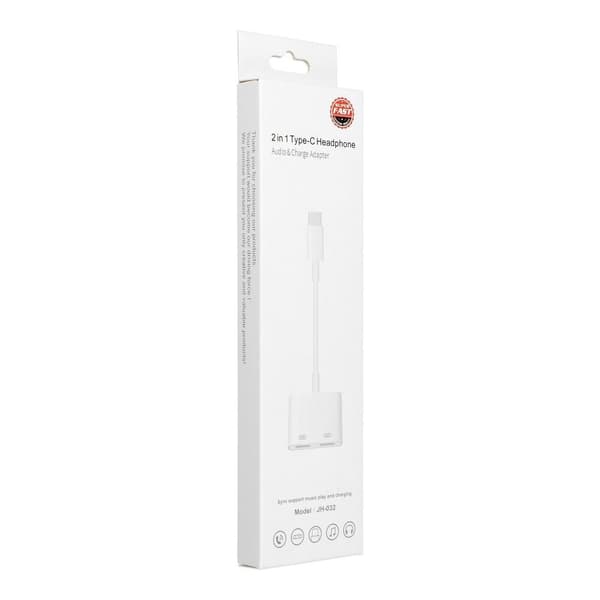 Adapter HF/Audio + opladning USB-C til USB-C hvid BOX Vit