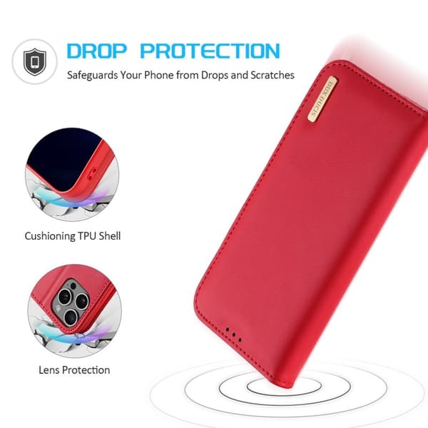 DUX DUCIS Hivo Series iPhone 16 Pro Max Plånboksfodral Äkta läder - Röd