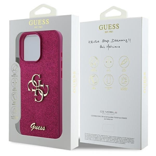 Guess telefontaske til iPhone 16 Pro MagSafe Glitter Script 4G - Lilla