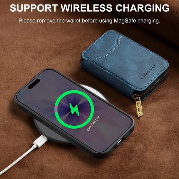 LC.IMEEKE L6 iPhone 16 Plånboksfodral Magnetiskt Konstläder PC + TPU - Blå