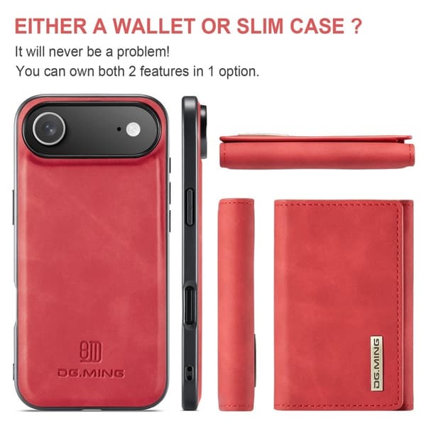 DG.MING iPhone Air Konstläder Plånboksfodral Kickstand PU Röd