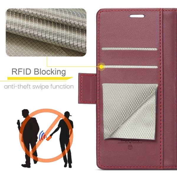 CASEME Plånboksfodral Konstläder till iPhone 16 Plus RFID-Skydd Röd