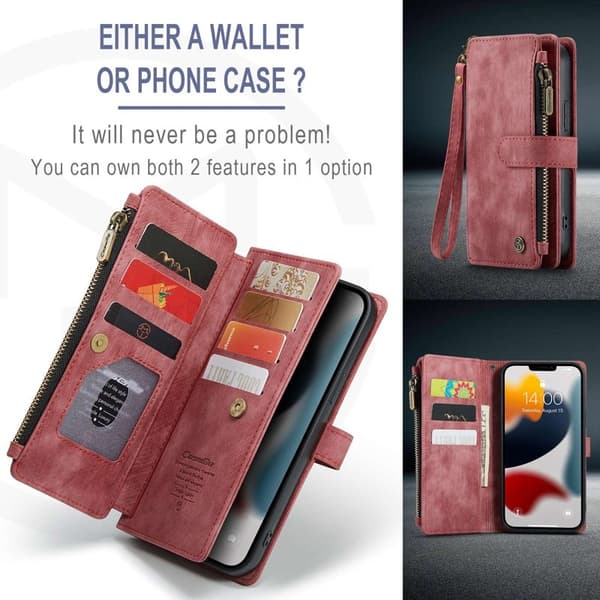 CASEME C30 Plånboksfodral i Konstläder för iPhone 12 Pro Max - Röd