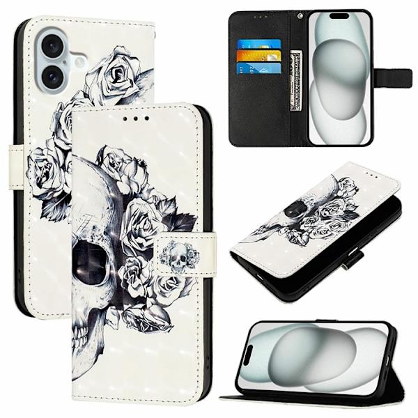 iPhone 16 Plus Plånboksfodral Printing Pattern Med Rem Vit