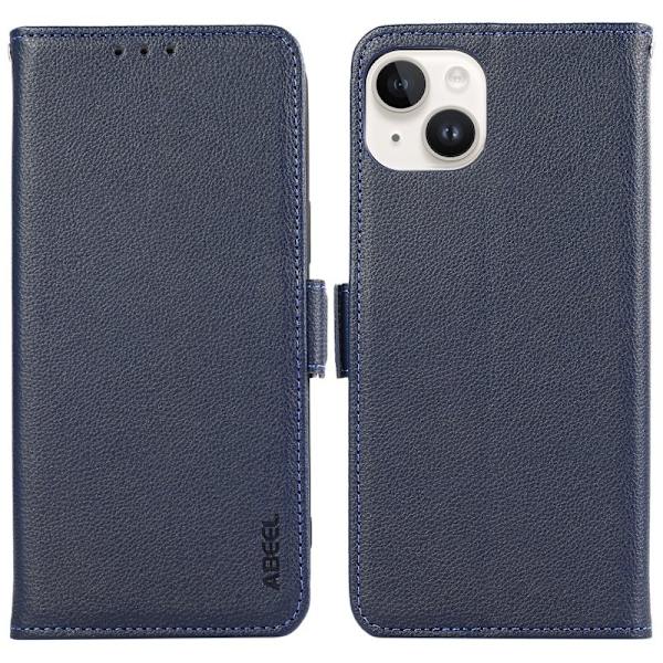 ABEEL iPhone 15 Plus Plånboksfodral Konstläder RFID-Skydd Blå