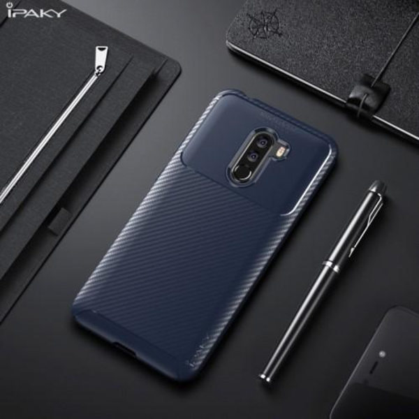 IPAKY Carbon Fiber Mobilskal till Xiaomi Pocophone F1 - Blå Blå