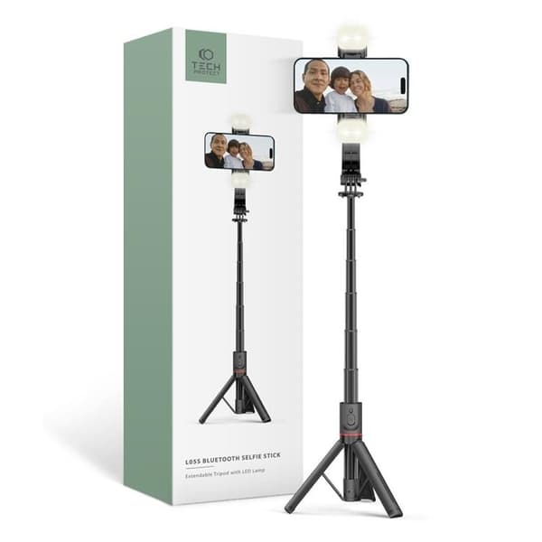 Tech-Protect Bluetooth Selfie Stick Stativ med LED-lys L05S - Sort Svart