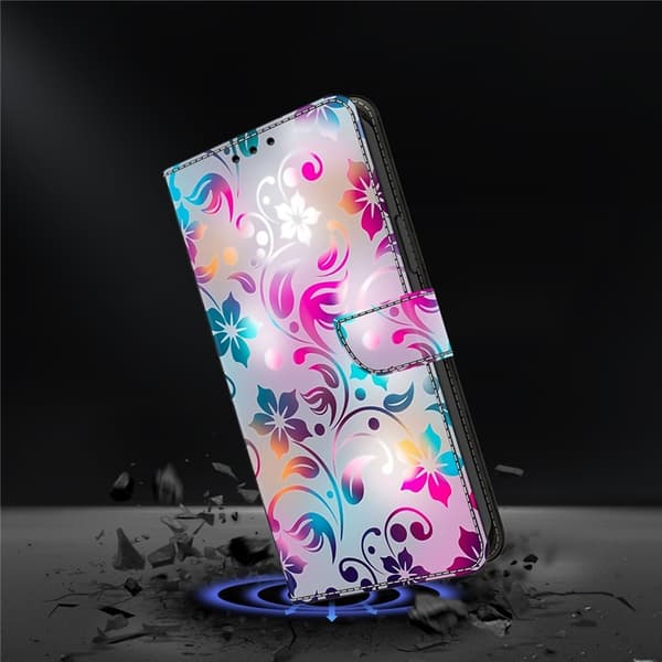 Galaxy A17 5G Konstläder Plånboksfodral Pattern Printing - Craft Flowers Rosa