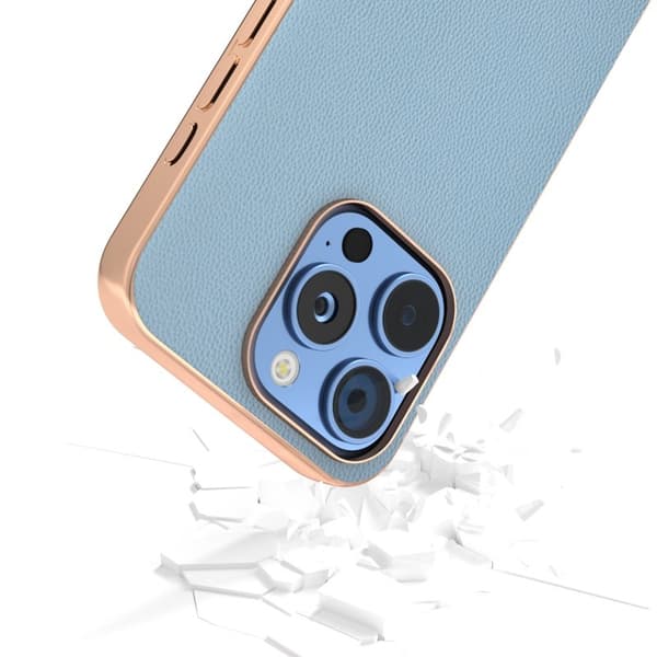 ABEEL Mobilskal till iPhone 16 Pro Electroplating Äkta Läder - Ljusblå