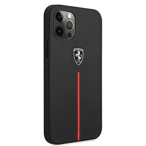 Ferrari iPhone 12 Pro Max Skal Off Track Leather Nylon Stripe - Black