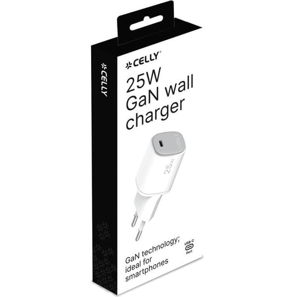 Celly Snabbladdare GaN 1 x USB-C PD 25W - Vit Vit