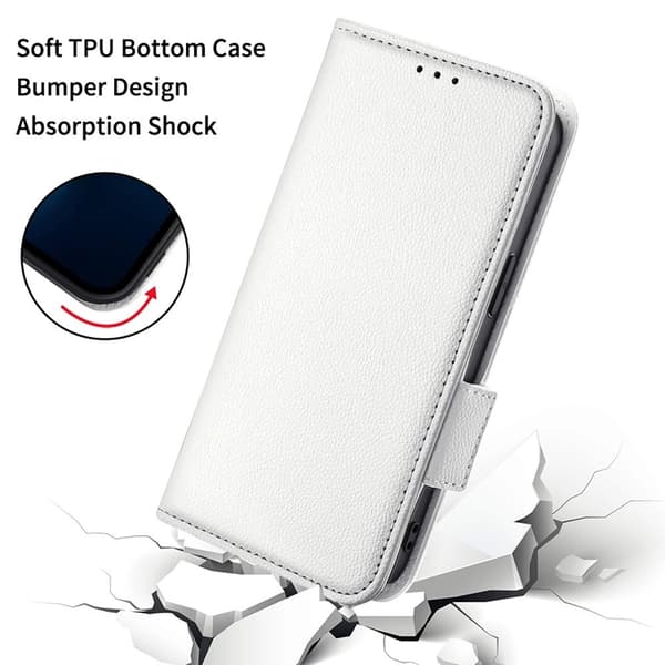 Galaxy S26 Ultra Plånboksfodral Litchi Konstläder med Rem - Vit Vit