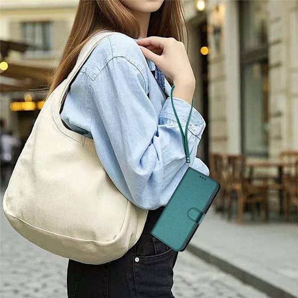 iPhone 16e Plånboksfodral Konstläder med Handledsrem - Grön Grön