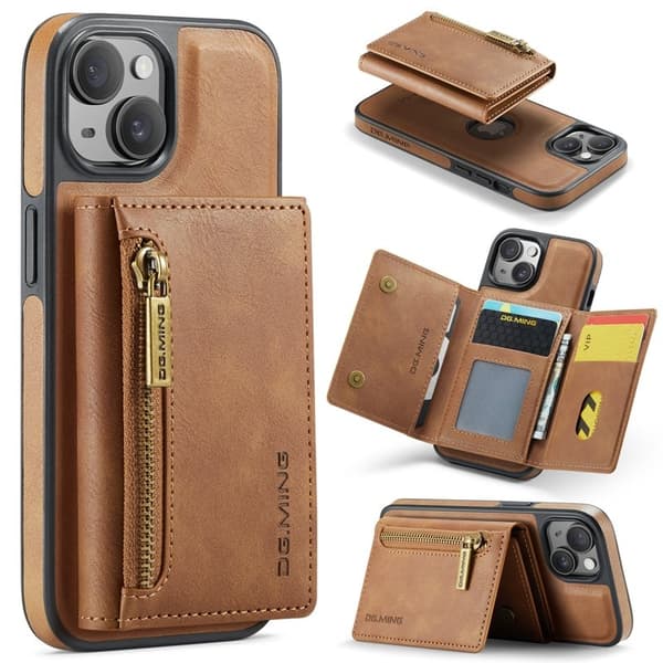 DG.MING M5 Series Mobilskal till iPhone 14 RFID-Skydd Konstläder TPU Brun