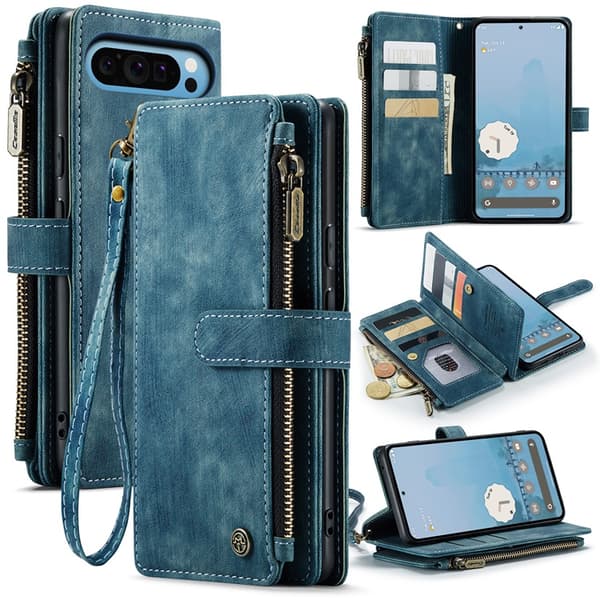 CASEME Google Pixel 10 Pro XL Konstläder Plånboksfodral Zipper C30 - Blå Blå