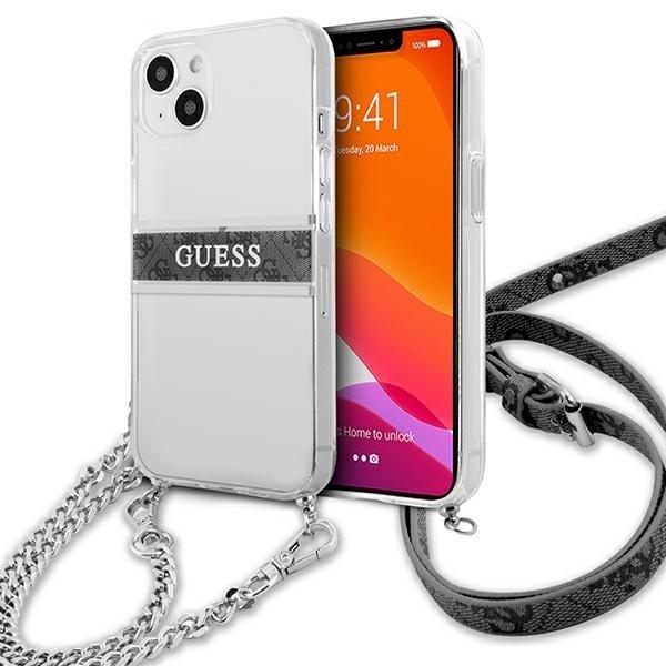 Guess 4G Gray Strap Silver Chain Skal iPhone 13 mini - Transpare Silver