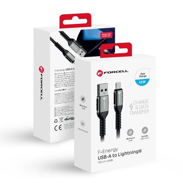 Forcell Kabel USB-A Till Lightning 12W 1.2m - Svart Black
