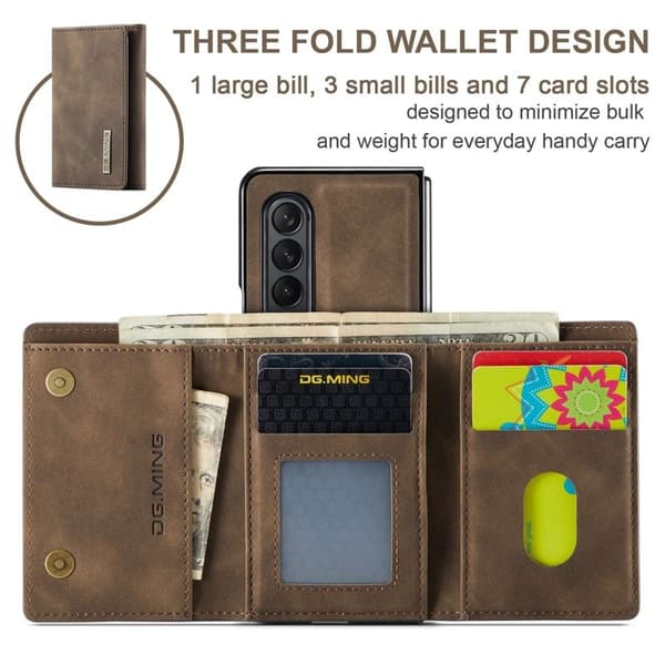DG.MING Konstläder Plånboksfodral för Samsung Galaxy Z Fold3 5G - Brun