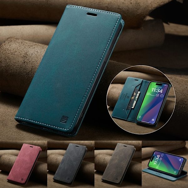AUTSPACE iPhone 15 Plus Wallet Fodral KonstLäder - Blå