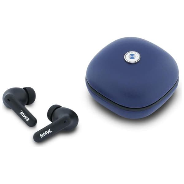 BMW TWS In-Ear Hörlurar Bluetooth ENC Leather Metal Logo - Blå Blå