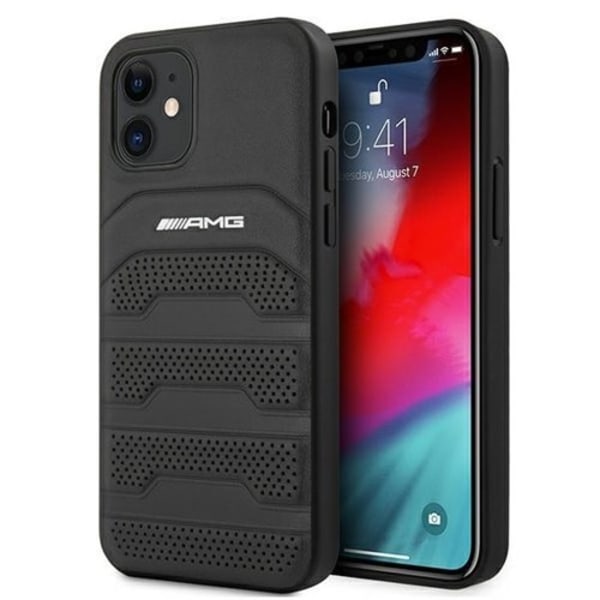 AMG Äkta Läder Debossed Lines Skal iPhone 12 Mini - Svart Svart