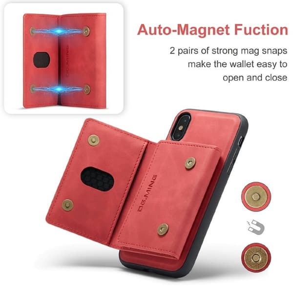 DG.MING Magnetiskt Stöttåligt Plånboksfodral i Röd för iPhone XS Max
