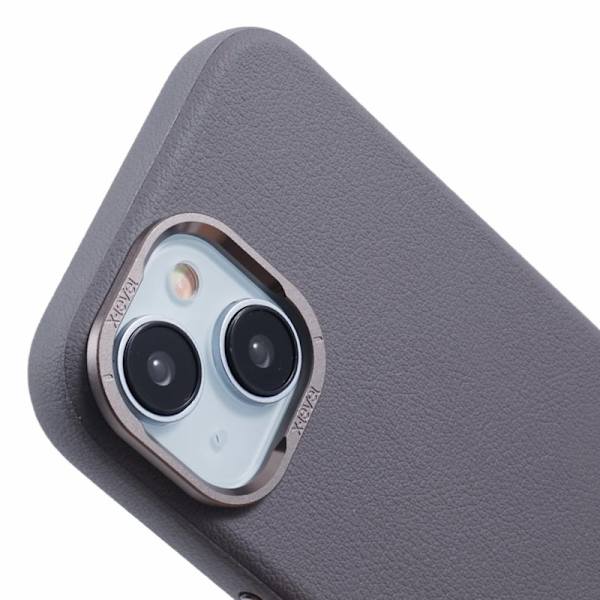 X-LEVEL Mobilskal till iPhone 15 Läder + PC Anti-Scratch Metallram - Grå