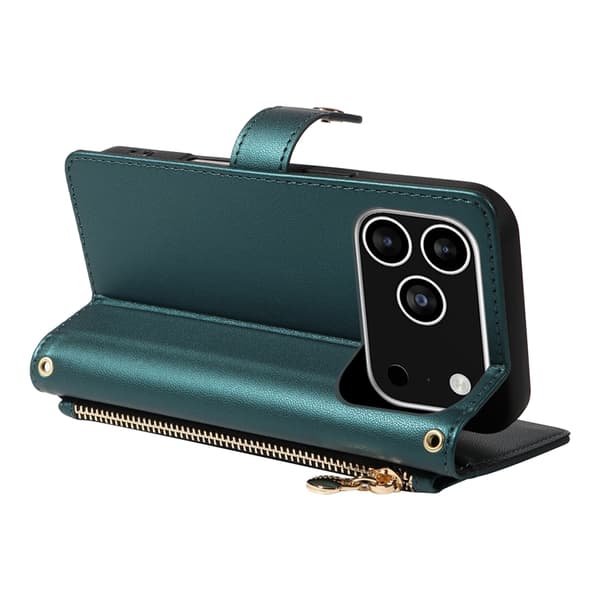 iPhone 17 Pro Plånboksfodral Rhombus Läder - Svartgrön Grön