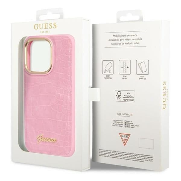GUESS iPhone 14 Pro Kuori Croco Collection - Pinkki Rosa