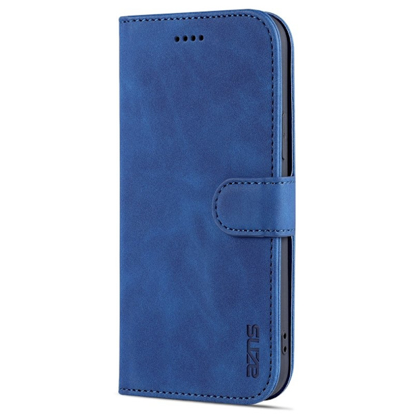 AZNS iPhone 15 Plus Plånboksfodral Ställ Konstläder - Blå