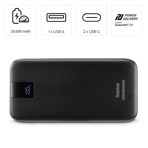 HAMA Powerbank PD 20000mAh 2xUSB-C+1xUSB-A Antracit