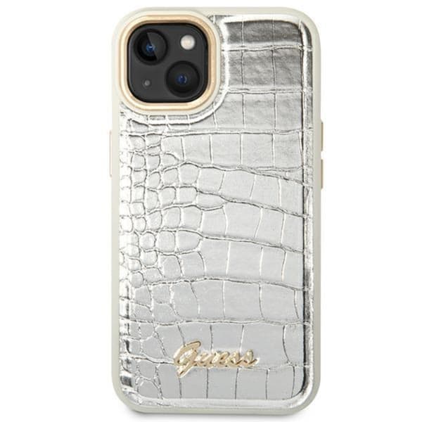 GUESS iPhone 14 Plus Skal Croco Collection - Sølv Silver