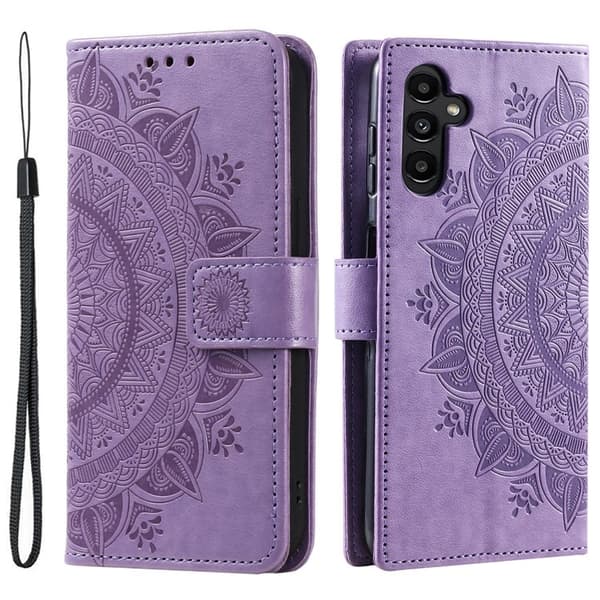 Galaxy A24 4G Plånboksfodral Imprinted Mandala Flower - Lila Lila