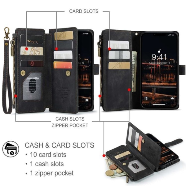CASEME iPhone 14 Plånboksfodral C30 Zipper - Svart