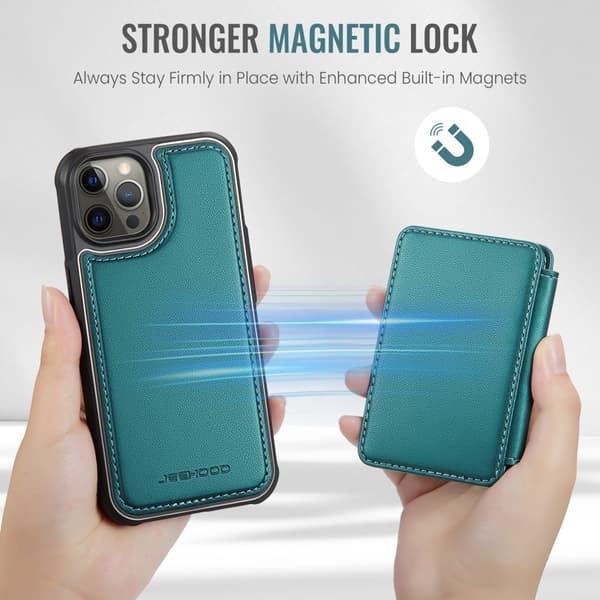 JEEHOOD J05 Mobilskal till iPhone 12 Pro Max Läder med Magnetficka Cyan